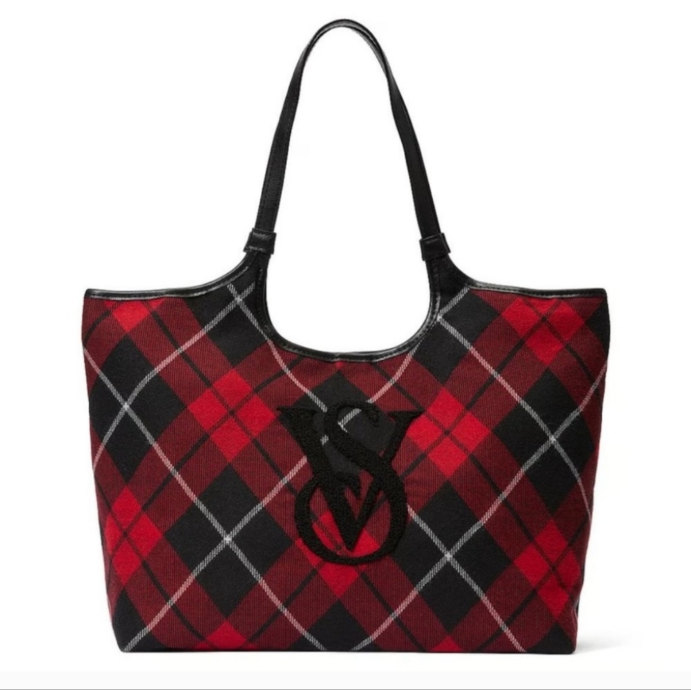 Victoria Secret Flannel Red/Black Tote With Snap Closure.
